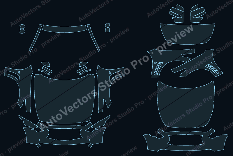Infiniti QX70 GT Premium-GT 2015 front kit precut PPF pattern – watermarked preview from the cutting software
