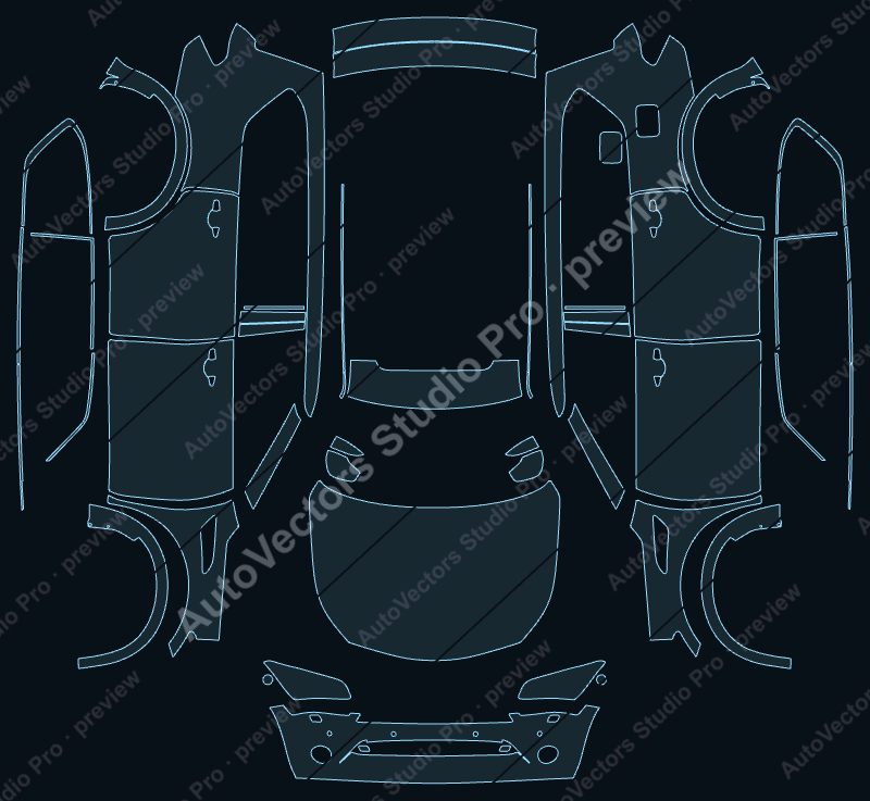Infiniti QX80 2014 precut PPF pattern – watermarked preview from the cutting software