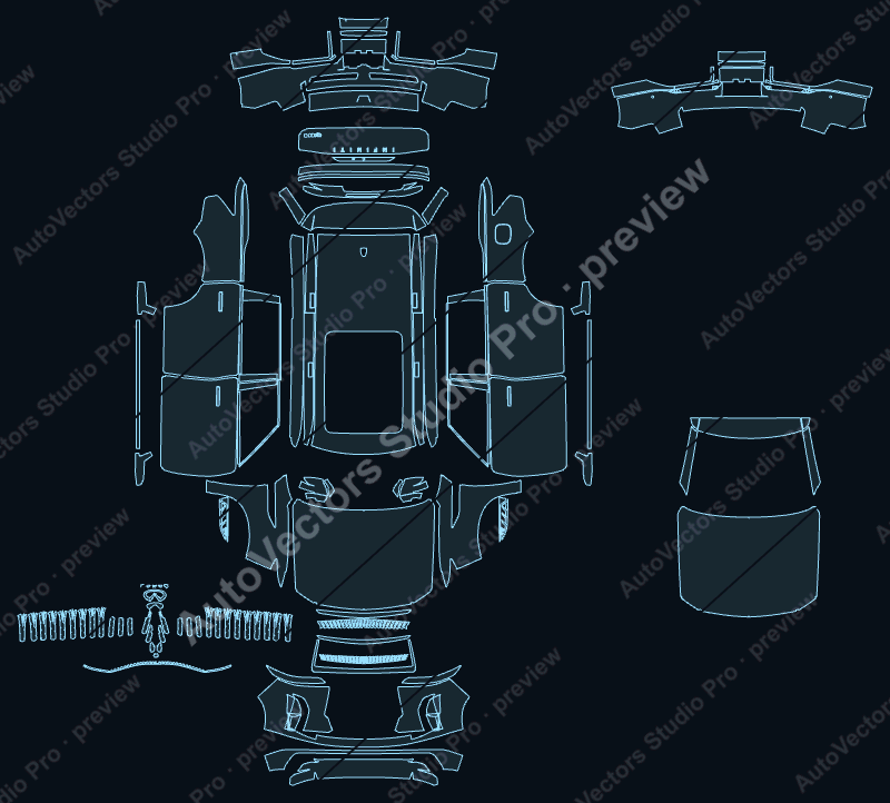 Infiniti QX80 Base 2025 precut PPF pattern – watermarked preview from the cutting software