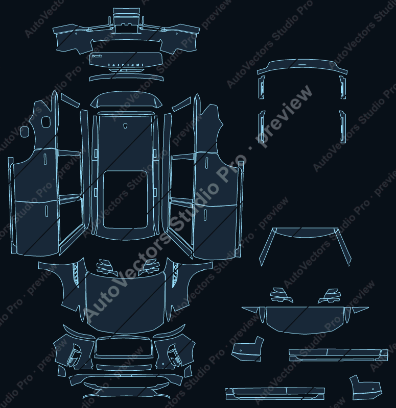 Infiniti QX80 Z63 Luxe 2025 SUV precut PPF pattern – watermarked preview from the cutting software