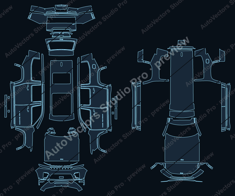 Jeep Grand Wagoneer Base 2026 precut PPF pattern – watermarked preview from the cutting software