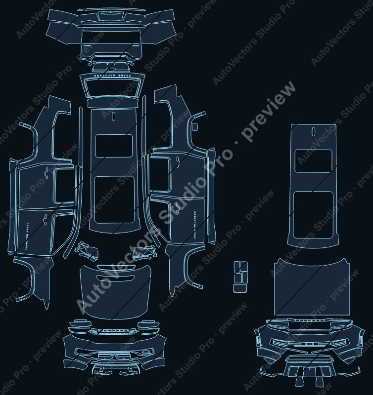 Jeep Grand Wagoneer L 2022 precut PPF pattern – watermarked preview from the cutting software