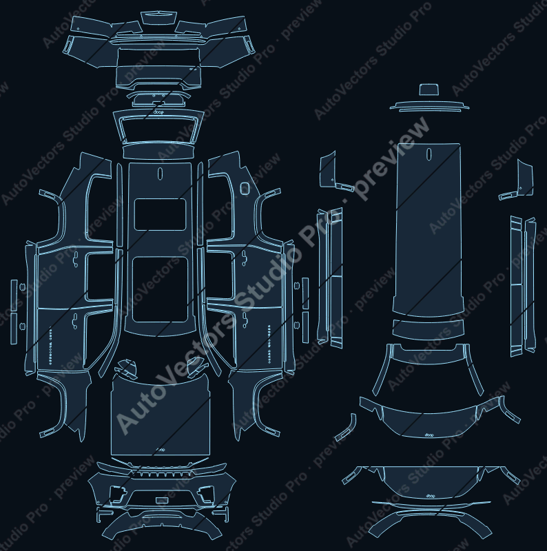 Jeep Grand Wagoneer L 2026 precut PPF pattern – watermarked preview from the cutting software