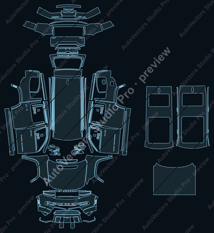Jeep Grand Wagoneer Obsidian-Series I 2022 precut PPF pattern – watermarked preview from the cutting software