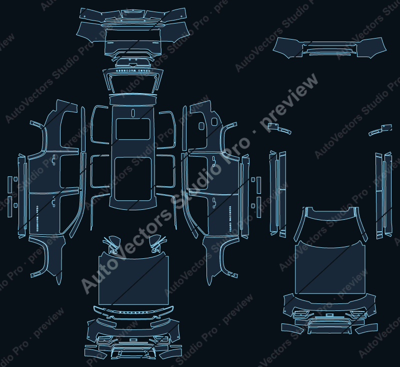 Jeep Grand Wagoneer Series III 2025 precut PPF pattern – watermarked preview from the cutting software