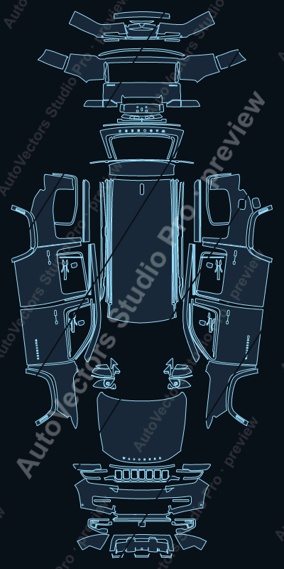 Jeep Wagoneer Base 2023 precut PPF pattern – watermarked preview from the cutting software