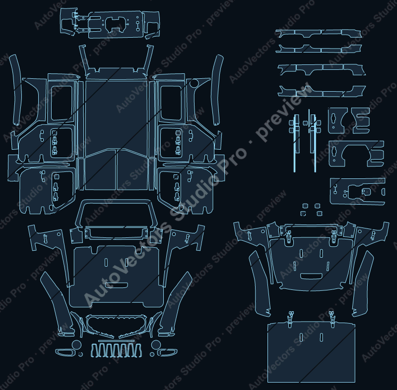 Jeep Wrangler Rubicon 392 2024 4-door precut PPF pattern – watermarked preview from the cutting software