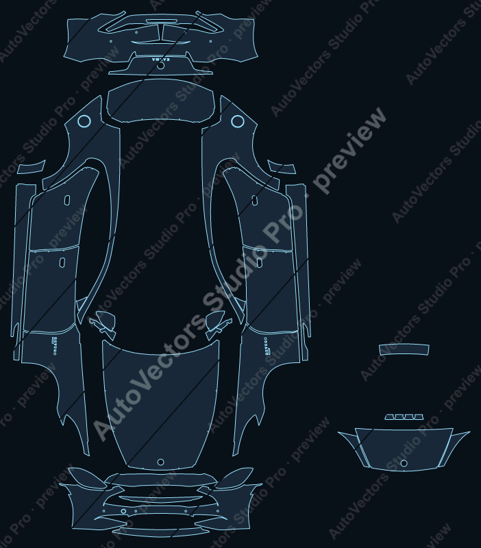 Karma Revero GT 2020 sedan full kit precut PPF pattern – watermarked preview from the cutting software