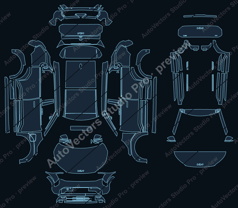 KIA EV3 Air 2025 precut PPF pattern – watermarked preview from the cutting software