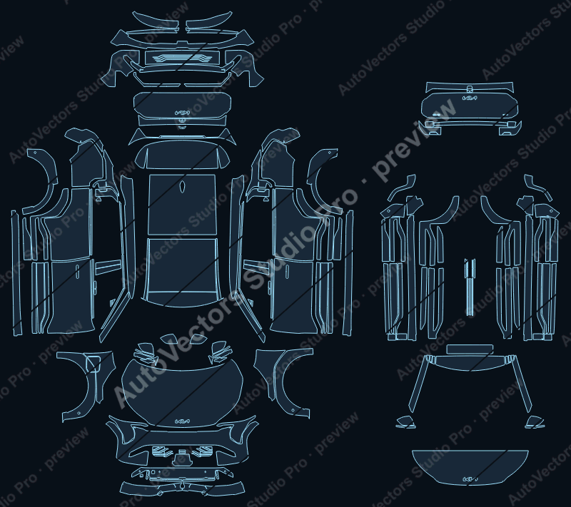 KIA EV3 GT-Line 2025 precut PPF pattern – watermarked preview from the cutting software