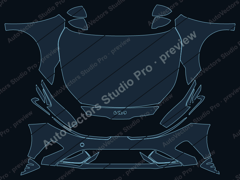 KIA Forte5 GT 2022 front kit precut PPF pattern – watermarked preview from the cutting software