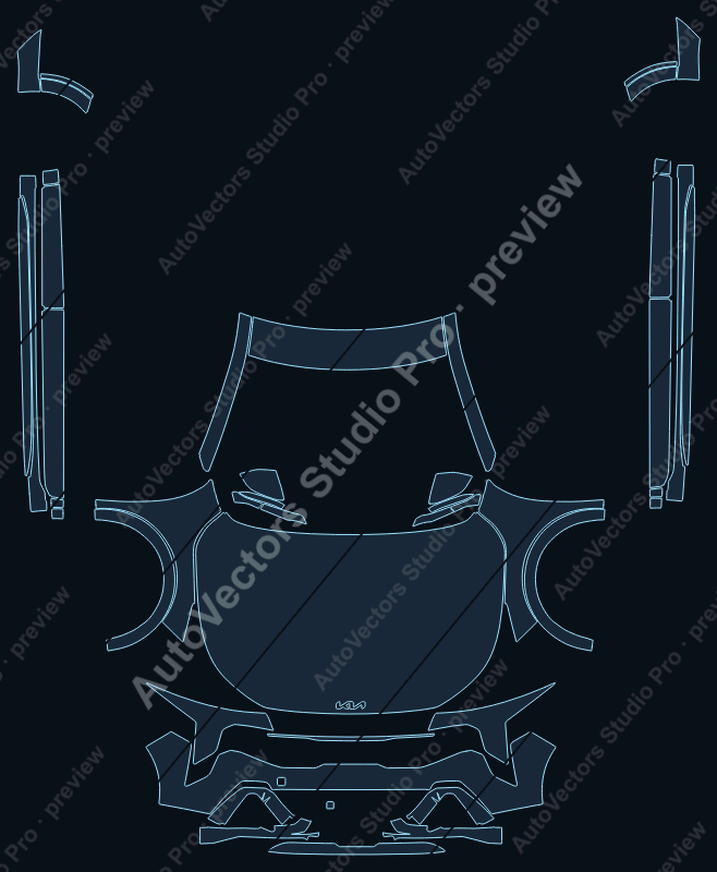 KIA K4 GT-Line Turbo 2025 front kit precut PPF pattern – watermarked preview from the cutting software