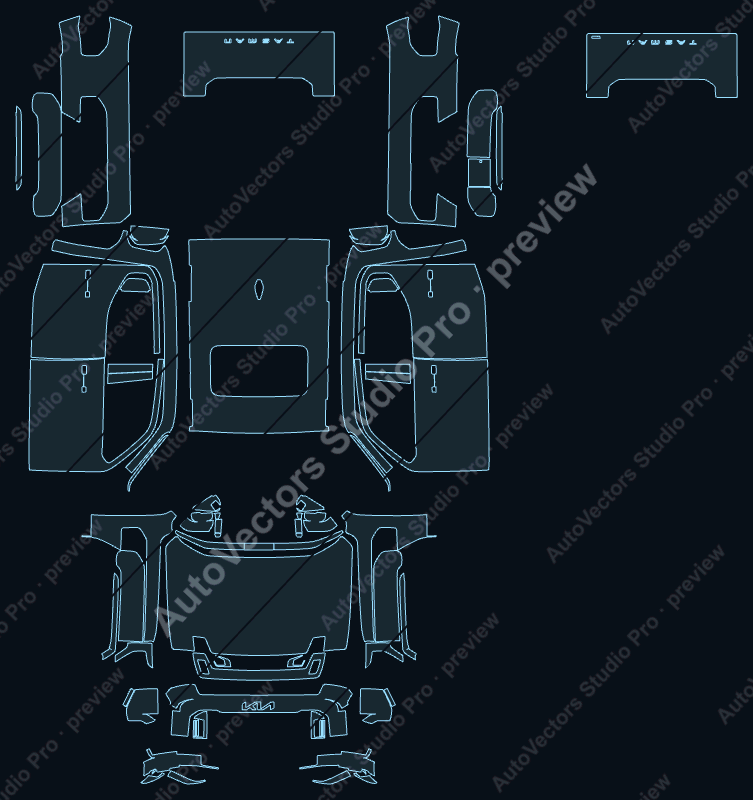 KIA Tasman Base 2025 precut PPF pattern – watermarked preview from the cutting software