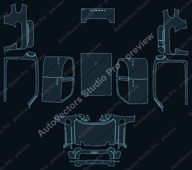 KIA Tasman S 2025 precut PPF pattern – watermarked preview from the cutting software