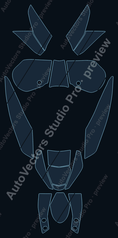 KTM Duke 690R 2015 precut motorcycle PPF pattern – watermarked preview from the cutting software