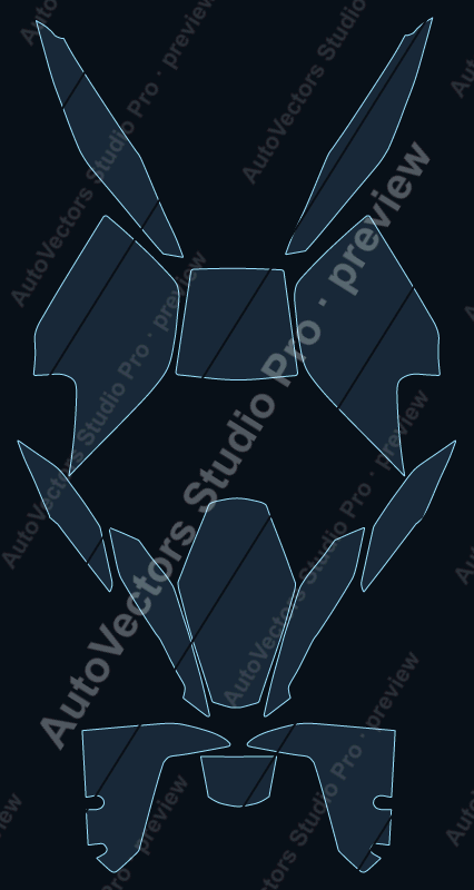 KTM Superduke 1290R 2014 precut motorcycle PPF pattern – watermarked preview from the cutting software