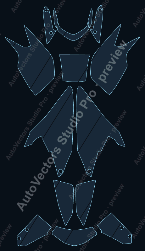 KTM Superduke R 2017 precut motorcycle PPF pattern – watermarked preview from the cutting software