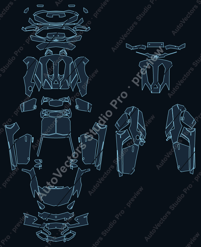 Lamborghini Aventador LP 700-4 2012 roadster precut PPF pattern – watermarked preview from the cutting software