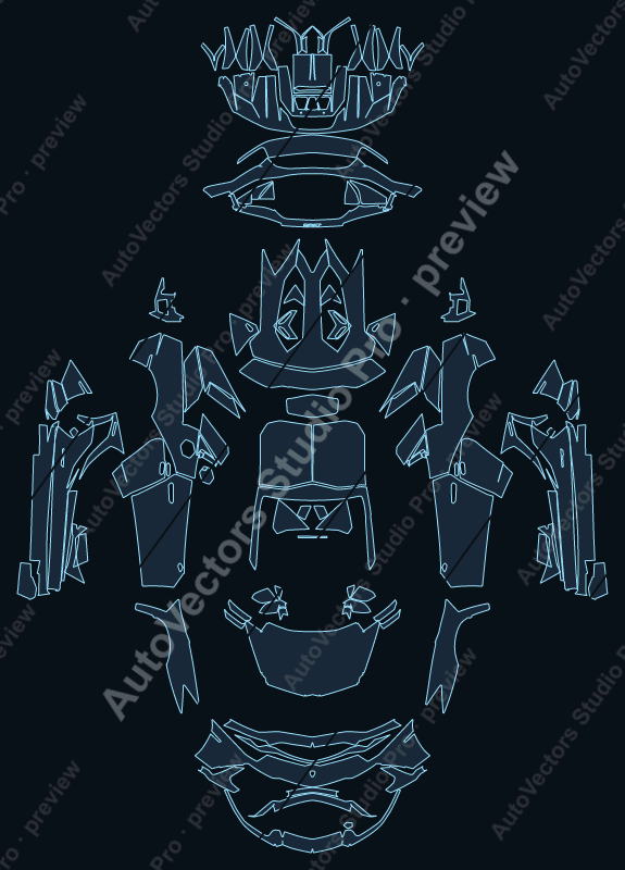 Lamborghini Aventador Lp780-5 2022 roadster precut PPF pattern – watermarked preview from the cutting software