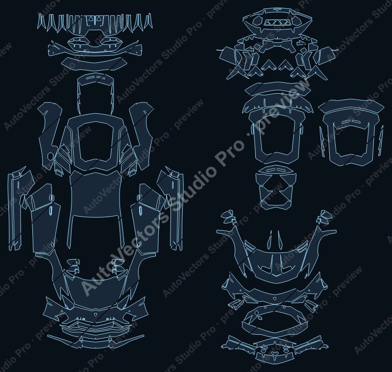 Lamborghini Aventador S 2017 coupe precut PPF pattern – watermarked preview from the cutting software