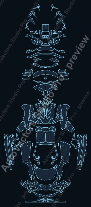 Lamborghini Aventador SVJ 2019 roadster precut PPF pattern – watermarked preview from the cutting software