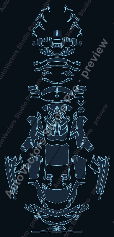 Lamborghini Aventador SVJ Edition 63 2019 precut PPF pattern – watermarked preview from the cutting software