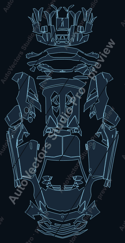 Lamborghini Aventador Ultimae 2022 roadster precut PPF pattern – watermarked preview from the cutting software