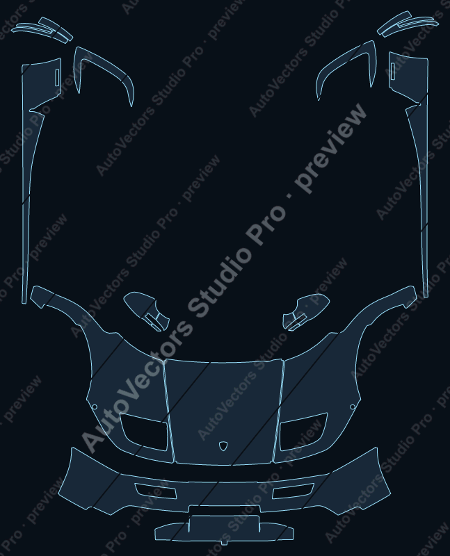 Lamborghini Diablo 6.0 2001 front kit precut PPF pattern – watermarked preview from the cutting software
