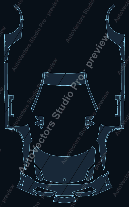 Lamborghini Gallardo Base 2009 front kit precut PPF pattern – watermarked preview from the cutting software