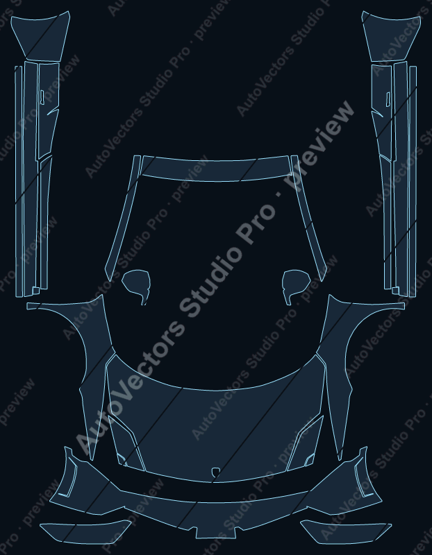 Lamborghini Gallardo LP 560-4 2016 coupe front kit precut PPF pattern – watermarked preview from the cutting software