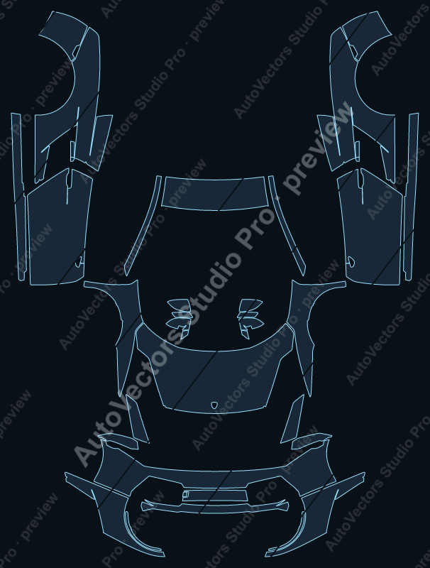 Lamborghini Gallardo Superleggera 2003 roadster full kit precut PPF pattern – watermarked preview from the cutting software