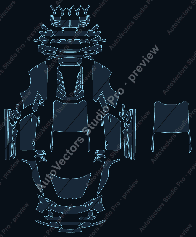 Lamborghini Huracan Evo 2019 coupe precut PPF pattern – watermarked preview from the cutting software
