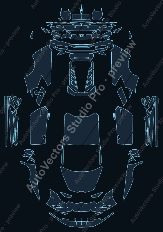 Lamborghini Huracan EVO RWD 2020 coupe precut PPF pattern – watermarked preview from the cutting software
