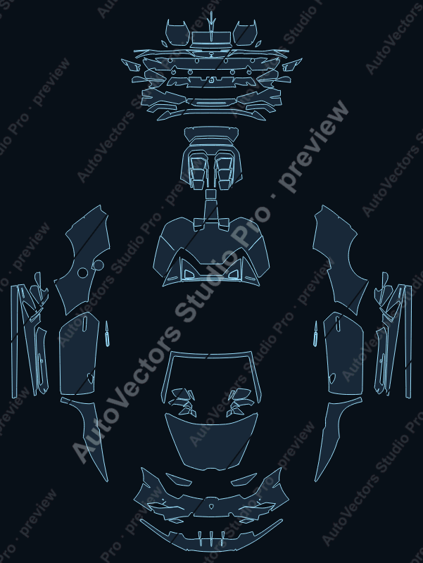 Lamborghini Huracan EVO RWD 2020 spyder precut PPF pattern – watermarked preview from the cutting software