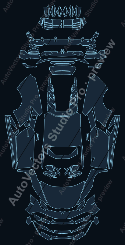 Lamborghini Huracan Fluo Capsule 2020 coupe precut PPF pattern – watermarked preview from the cutting software