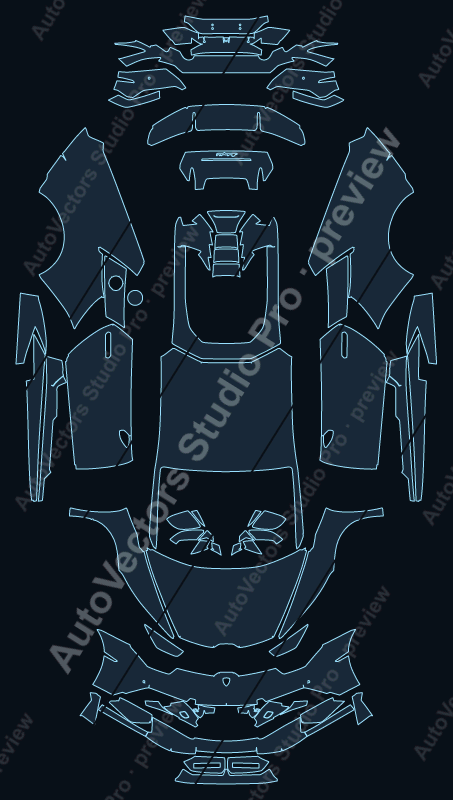 Lamborghini Huracan Performante 2018 coupe precut PPF pattern – watermarked preview from the cutting software
