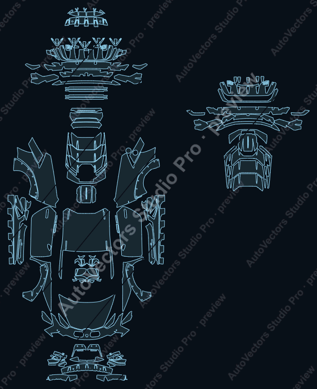 Lamborghini Huracan Sterrato 2023 precut PPF pattern – watermarked preview from the cutting software