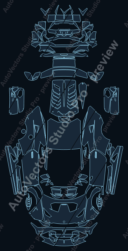 Lamborghini Huracan STO 2021 precut PPF pattern – watermarked preview from the cutting software