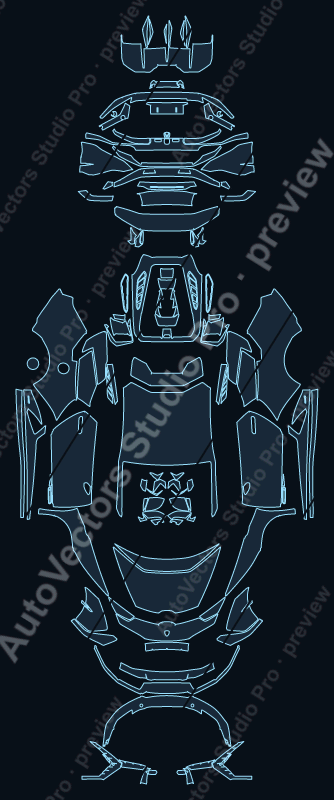 Lamborghini Huracan Tecnica 2023 precut PPF pattern – watermarked preview from the cutting software