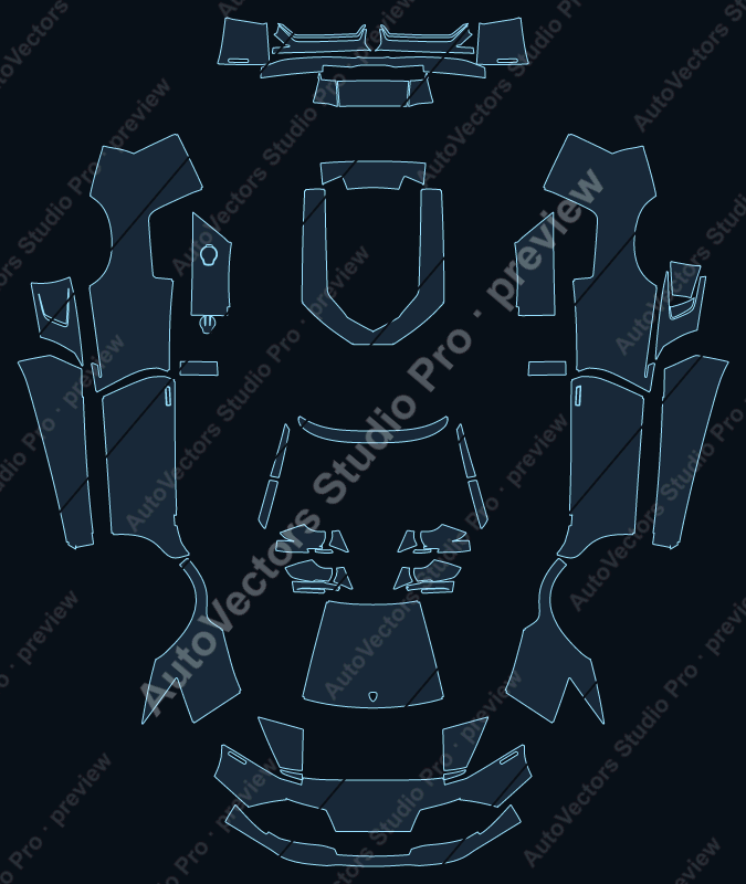 Lamborghini Murcielago LP640 2007 roadster precut PPF pattern – watermarked preview from the cutting software