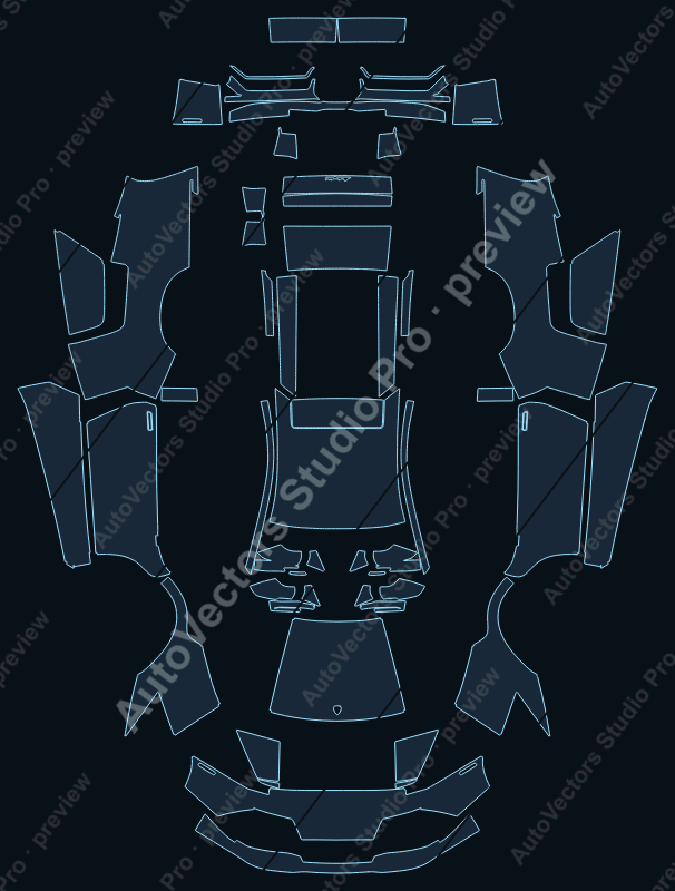 Lamborghini Murcielago LP640 2007 coupe precut PPF pattern – watermarked preview from the cutting software