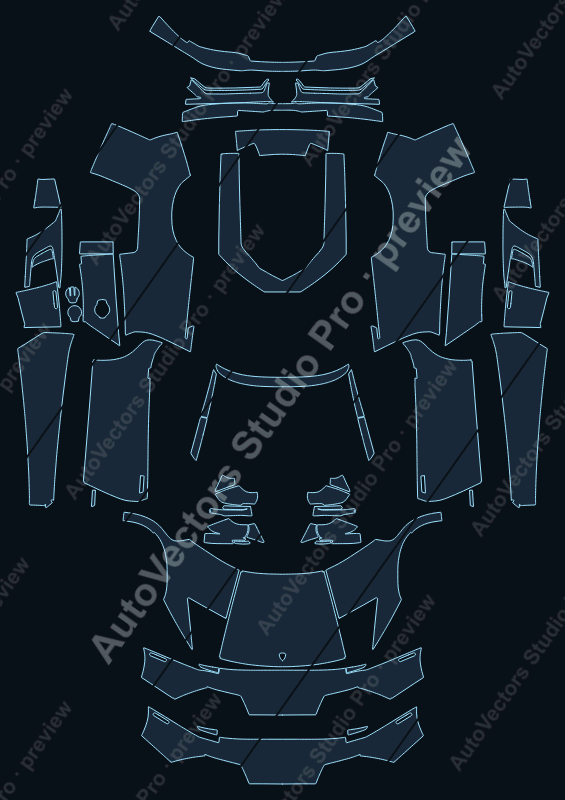 Lamborghini Murcielago LP640 2010 roadster precut PPF pattern – watermarked preview from the cutting software