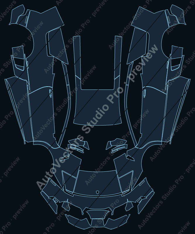 Lamborghini Murcielago LP670 SV 2010 precut PPF pattern – watermarked preview from the cutting software