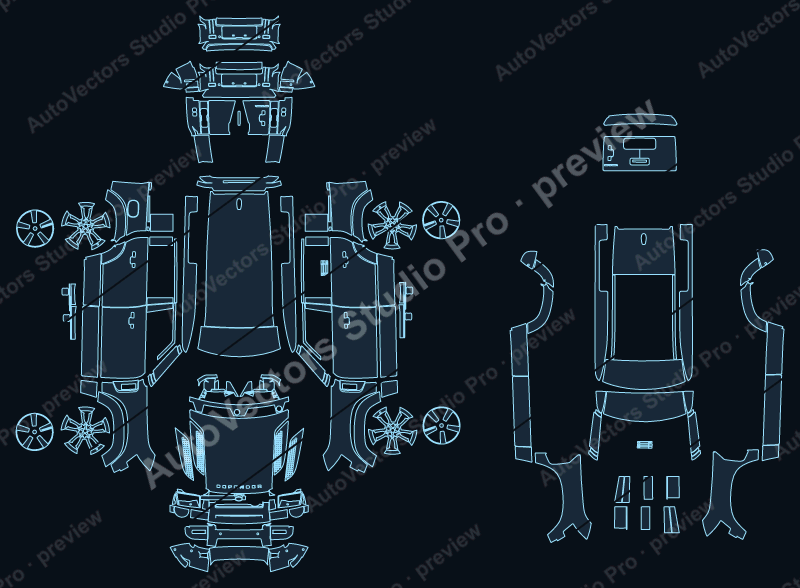Land Rover Defender 110 Adventure X-Dynamic SE 2026 precut PPF pattern – watermarked preview from the cutting software