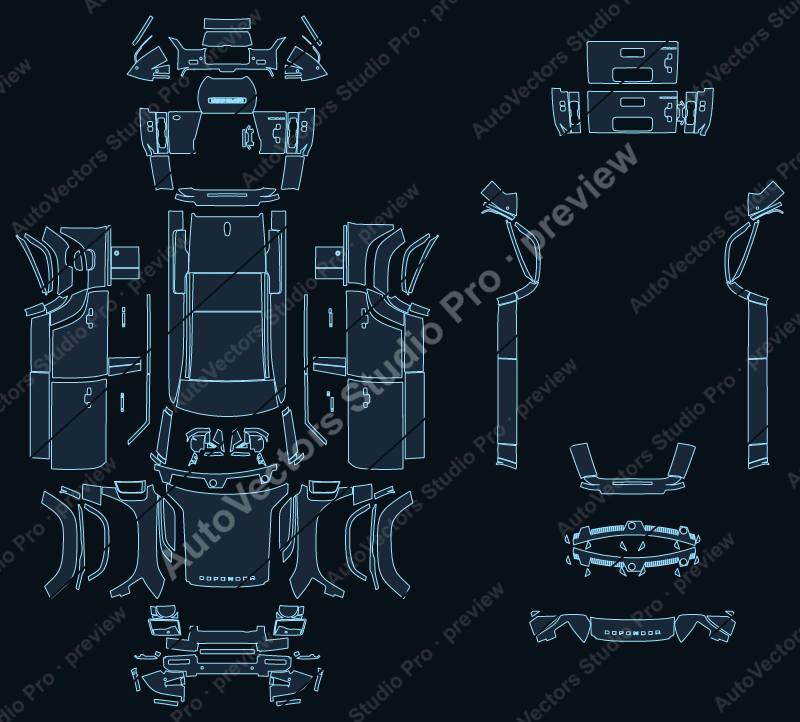 Land Rover Defender 110 Octa 2025 precut PPF pattern – watermarked preview from the cutting software