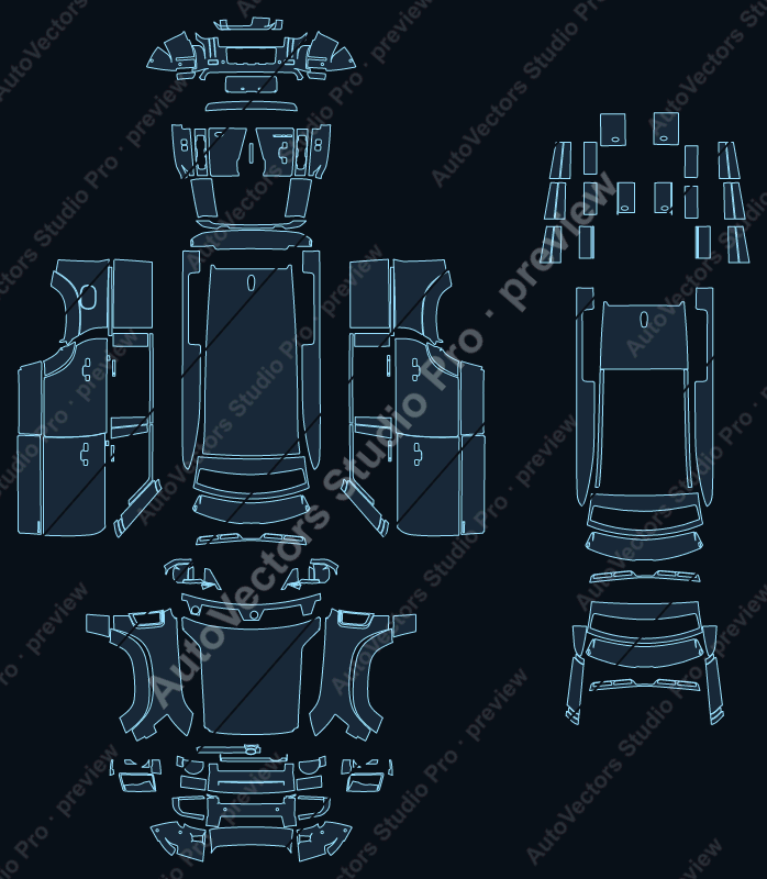 Land Rover Defender 110 Urban 2021 precut PPF pattern – watermarked preview from the cutting software