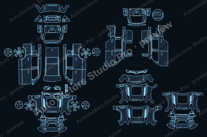 Land Rover Defender 110 X-Dynamic 2026 precut PPF pattern – watermarked preview from the cutting software