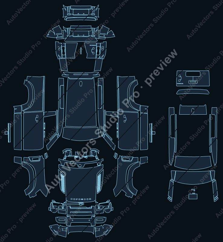 Land Rover Defender 90 Adventure Pack X-Dynamic SE 2026 precut PPF pattern – watermarked preview from the cutting software