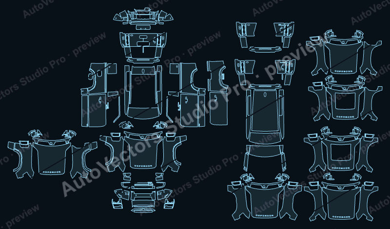 Land Rover Defender 90 V8 2024 precut PPF pattern – watermarked preview from the cutting software