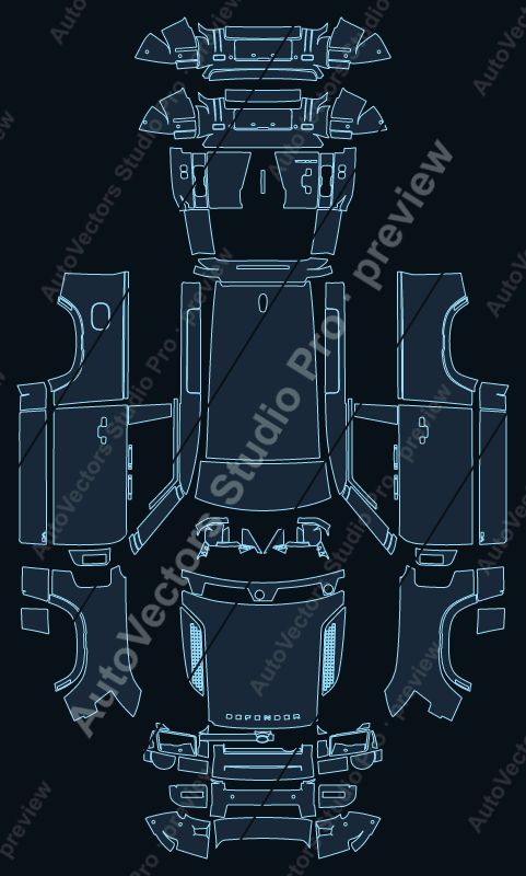 Land Rover Defender 90 V8 2026 precut PPF pattern – watermarked preview from the cutting software